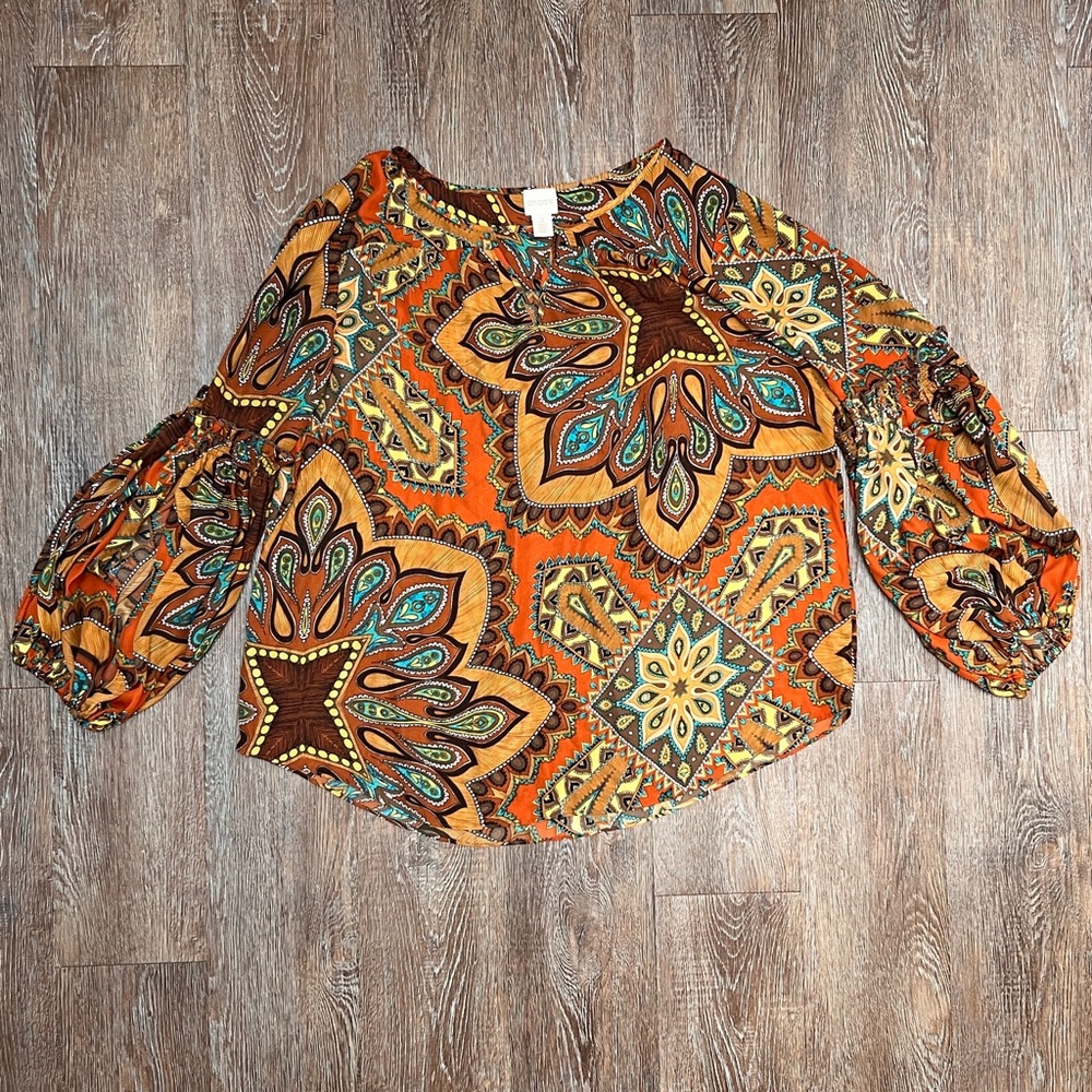 Chico’s Paisley Mandala Print Blouse Boho Long Sleeve | Size: 3/XL
